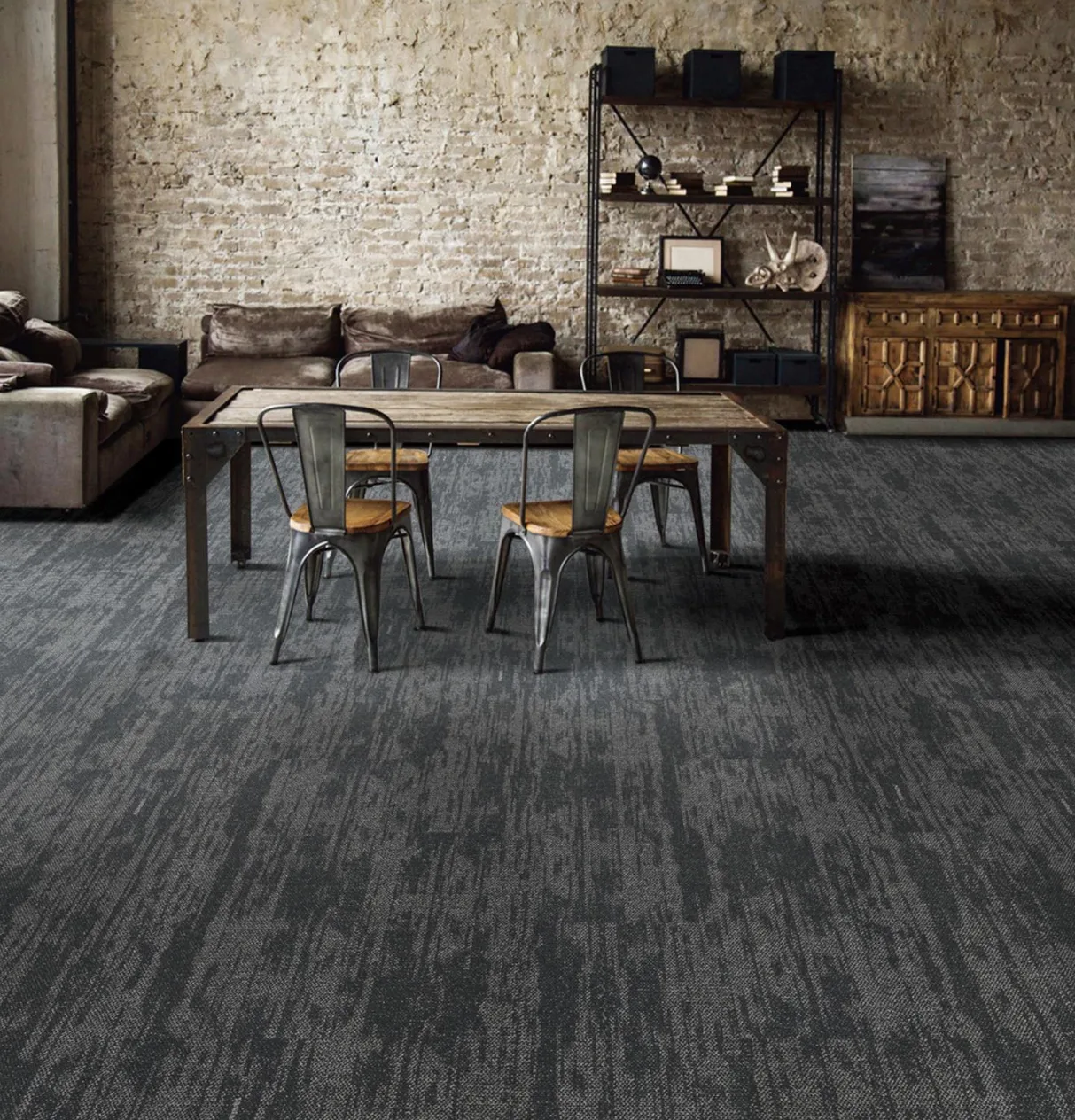 Avenue Black carpet planks in a room