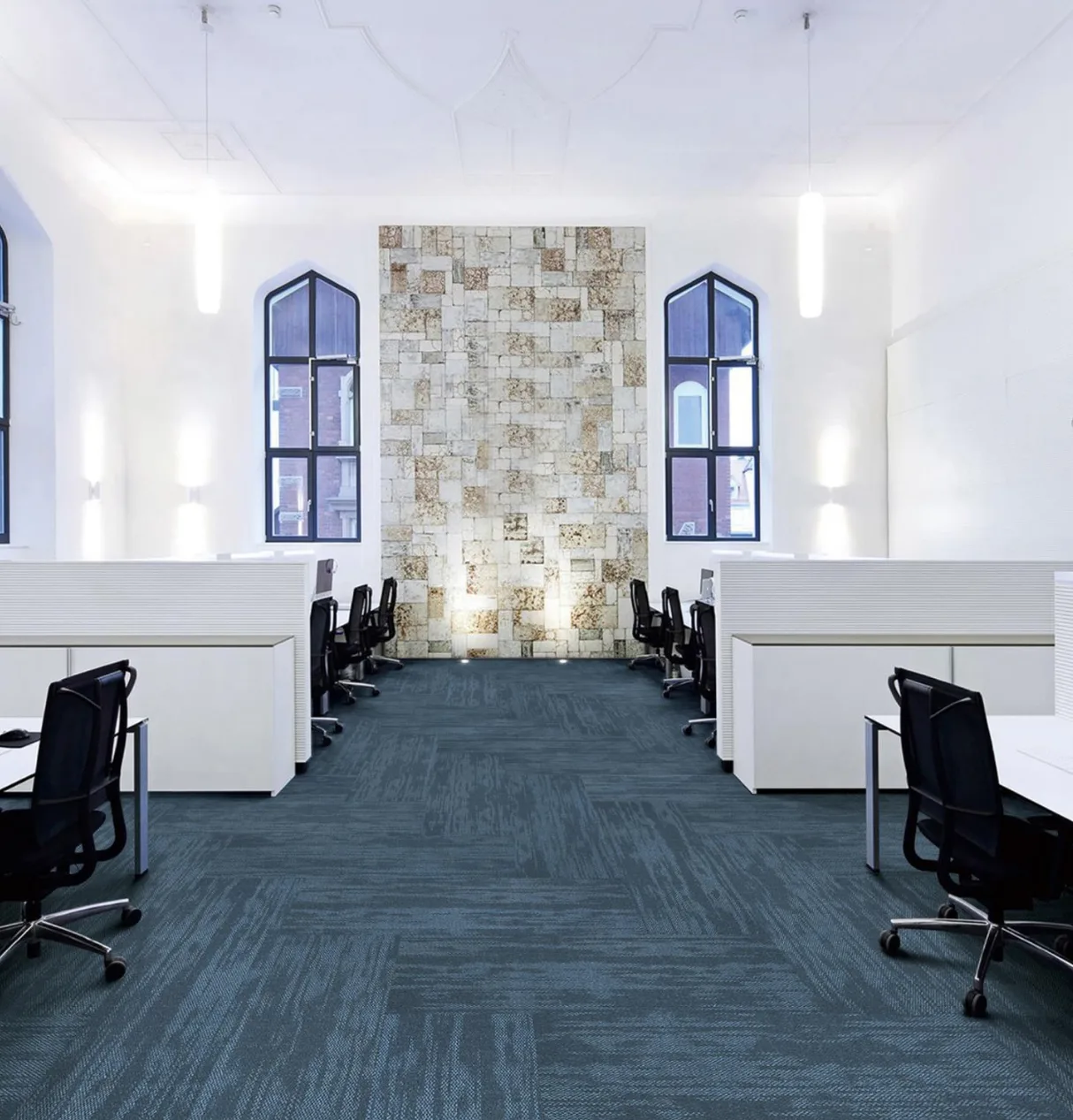 Avenue Blue carpet planks in a room