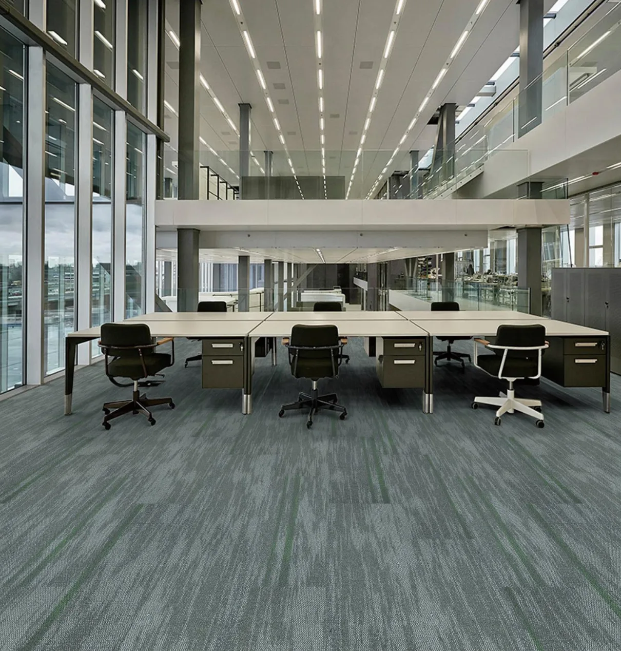 Avenue Green carpet planks in a room
