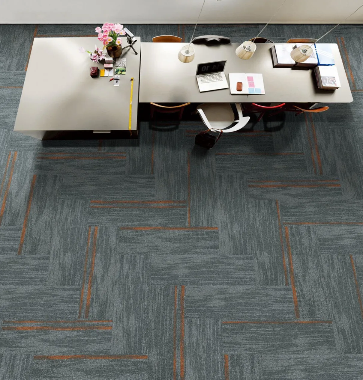 Avenue Orange carpet planks in a room