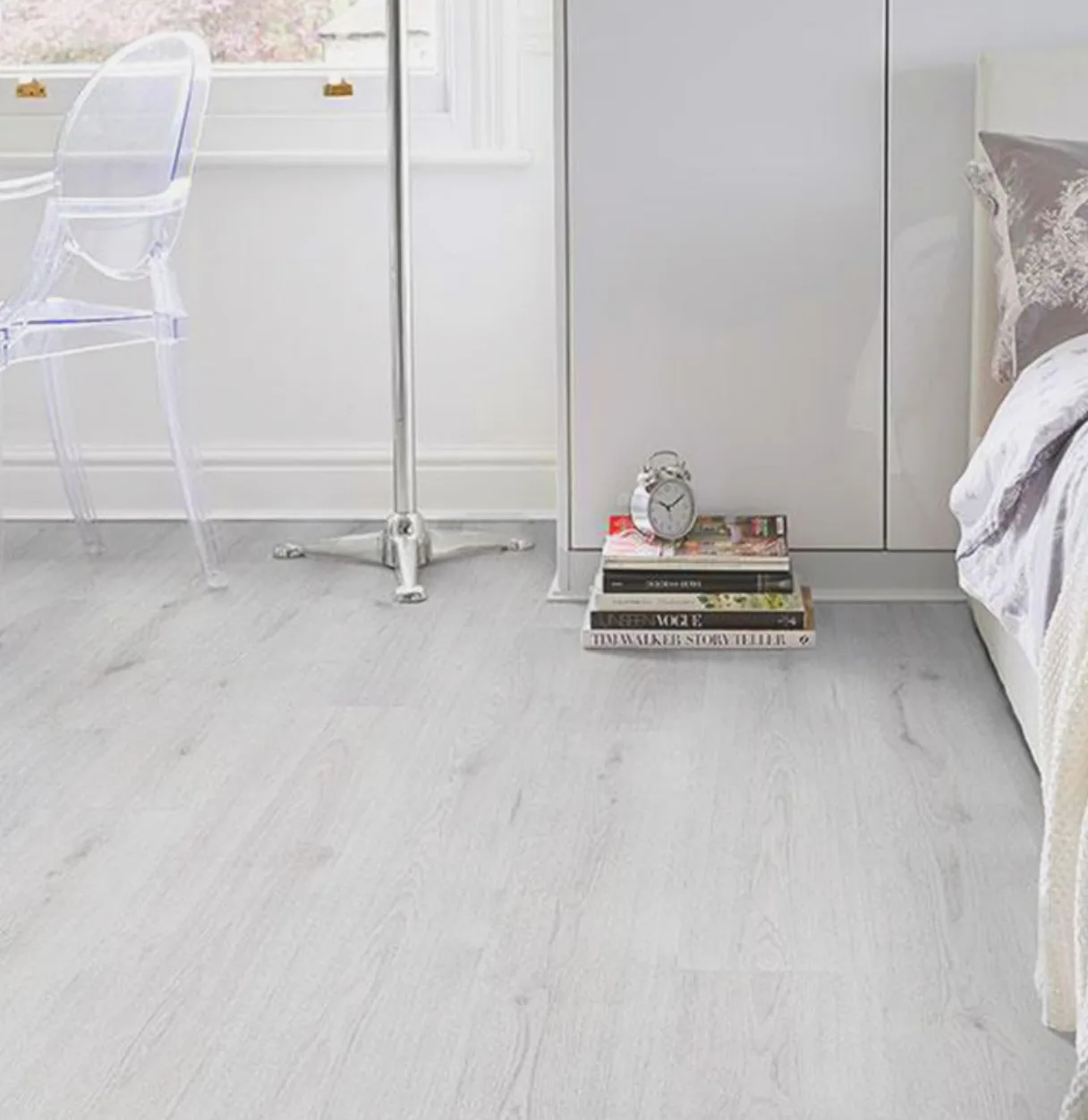Comfywood White Oak laminate wooden flooring in a room