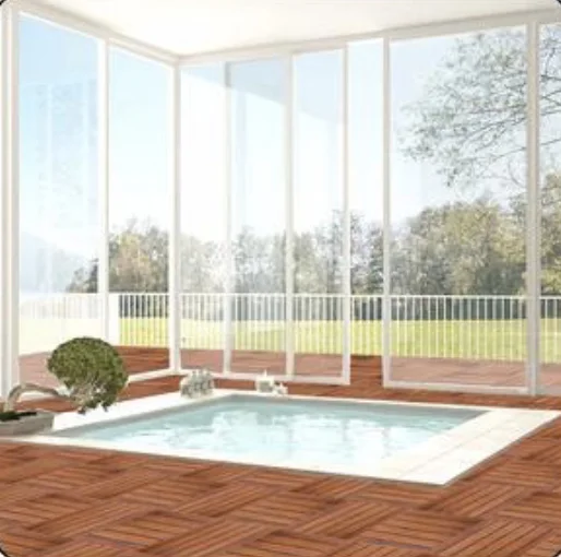 Hardwood — Pool deck in a room