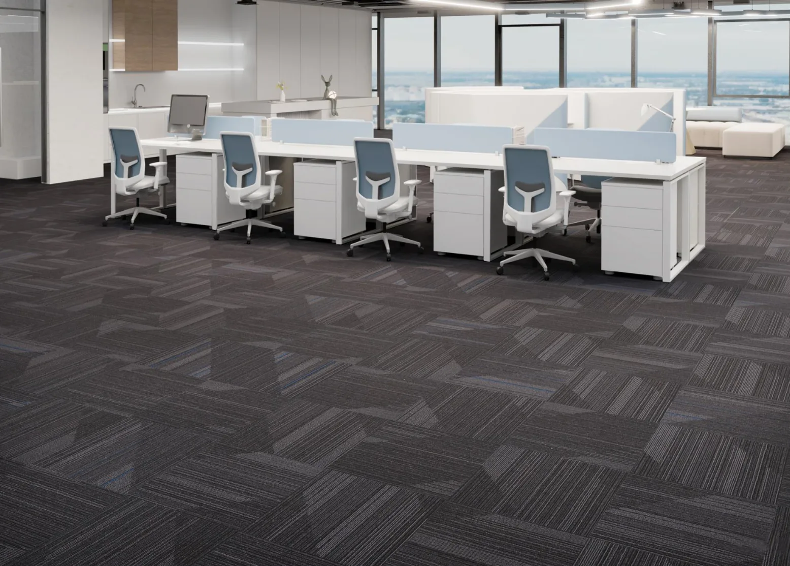 Nexus Black modular carpet tiles in a room