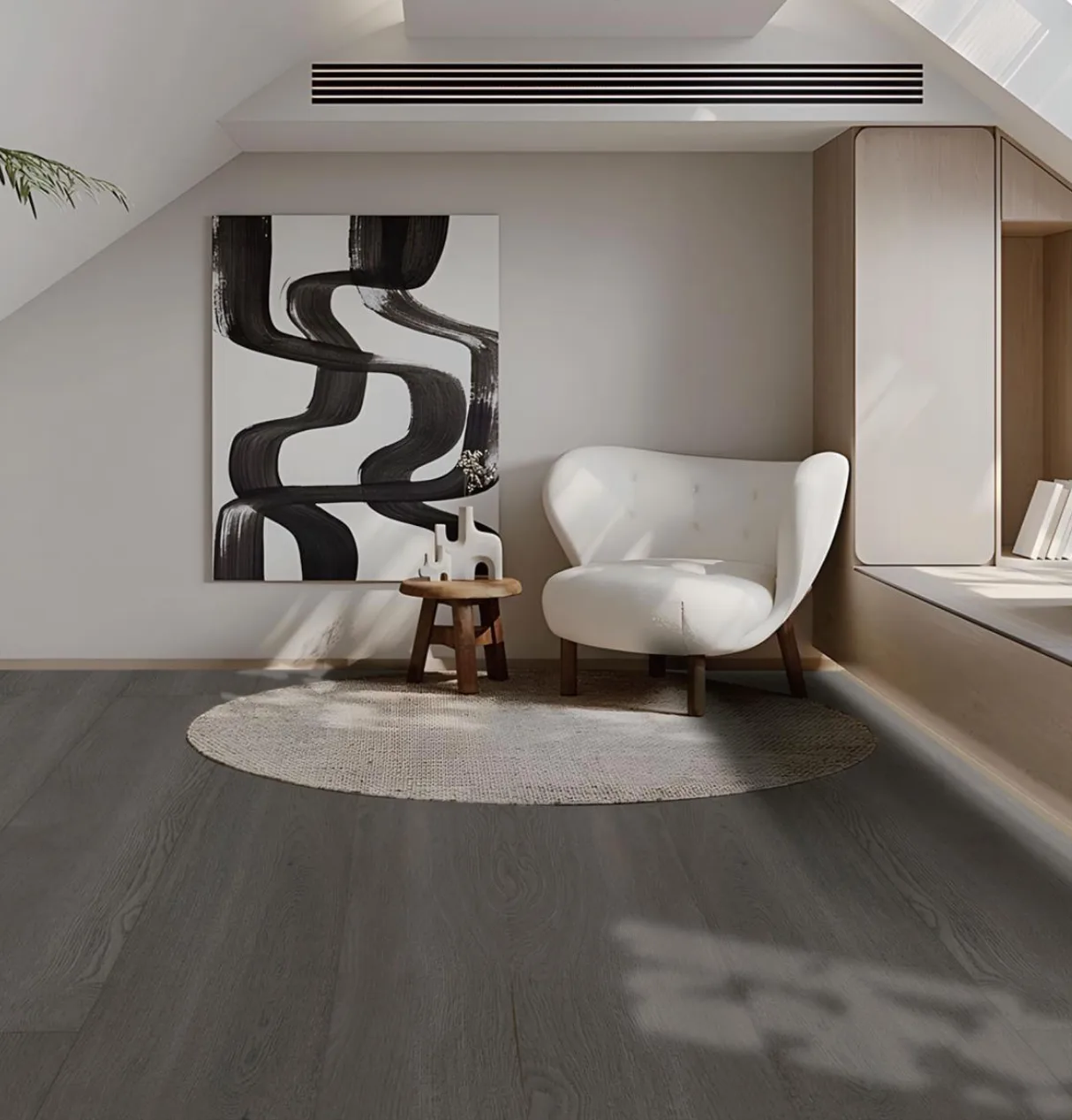 Prima Charcoal Grey laminate wooden flooring in a room
