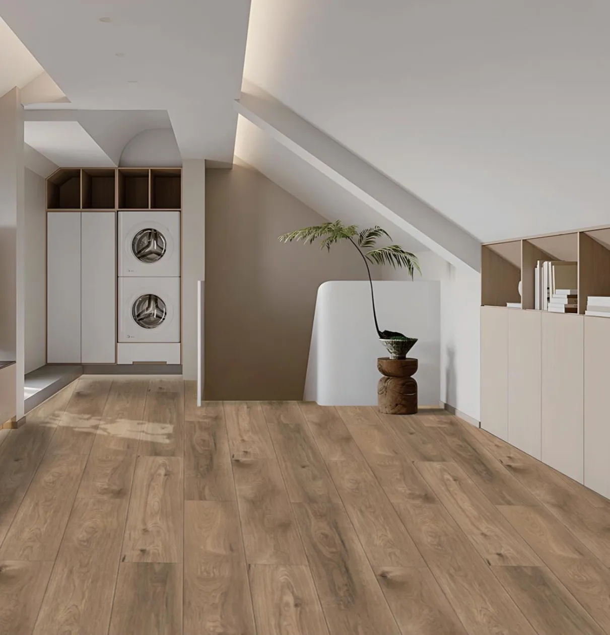 Prima Natural Brown laminate wooden flooring in a room